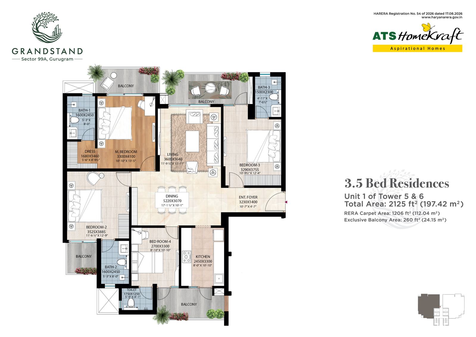 3.5 Bed Residence typical floor plan